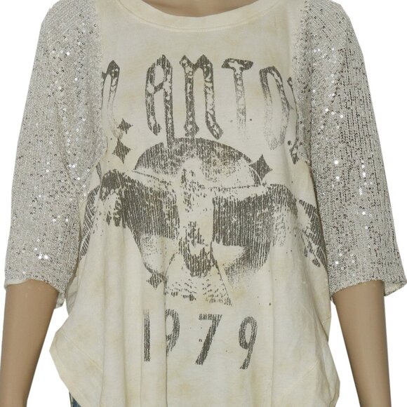 Free People We The Free City Sparkle Tee Oversized Tie Dye Sequin Top S - Picture 5 of 8